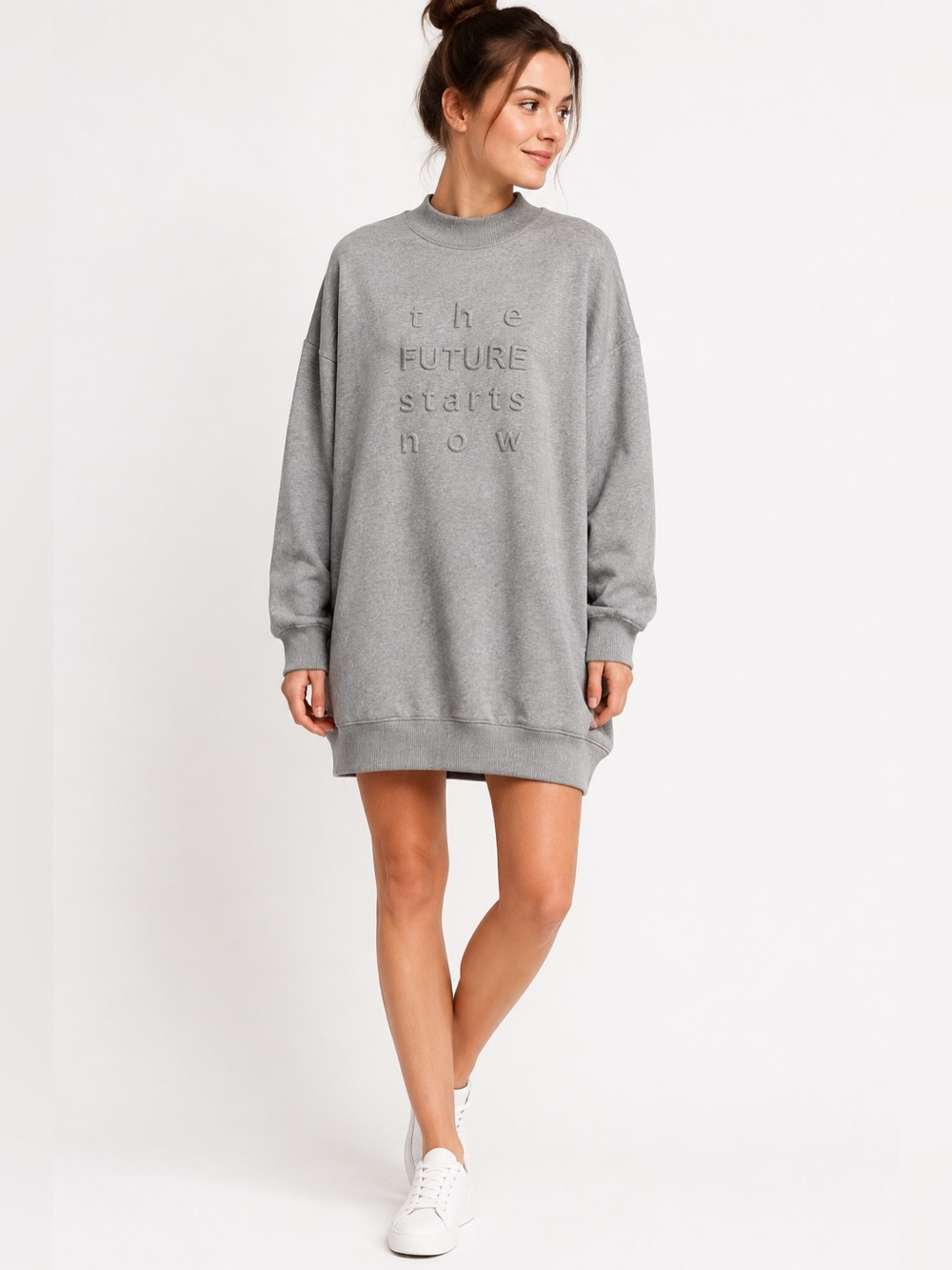 Giordano theFUTURE 2018 Embossed Sweatshirt Dress Grey Size 0 (PTP 26)